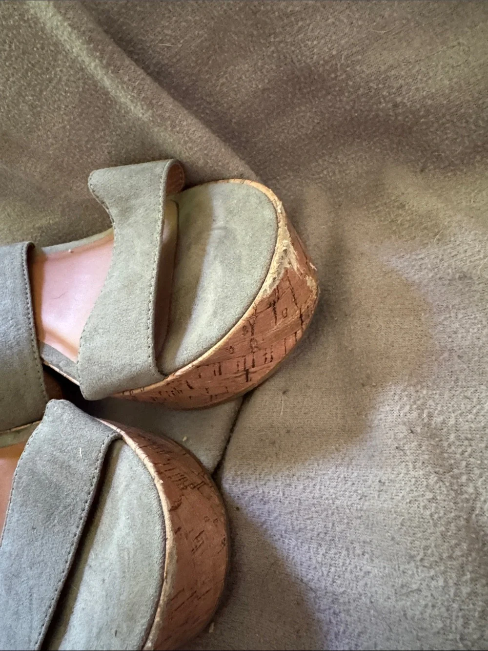 a new day Gray Suede Cork Wedge Sandals